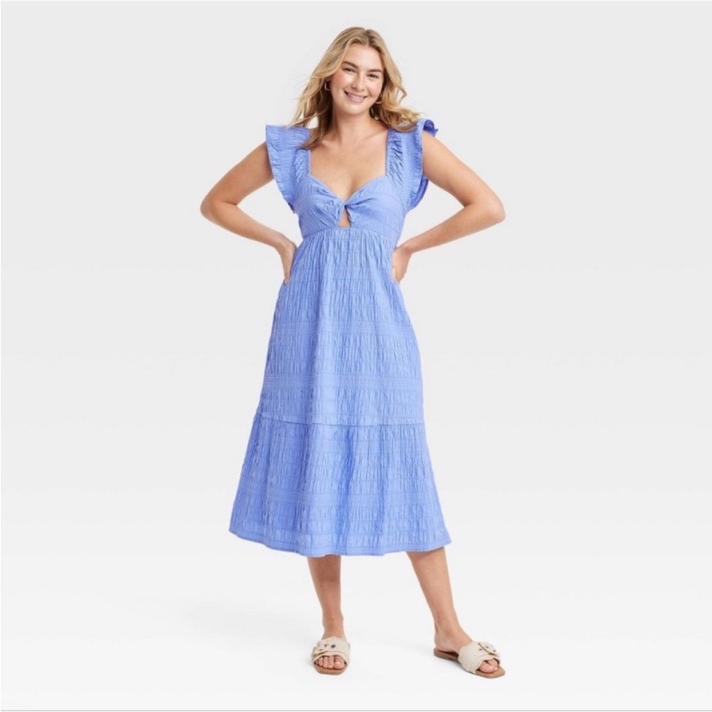 Universal ThreadBlue Ruffled Flowy Dress with Open Back Detail - Picture 4 of 6